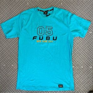 VTG FUBU Men's Aqua Graphic Tee Streetwear Brand Y2K